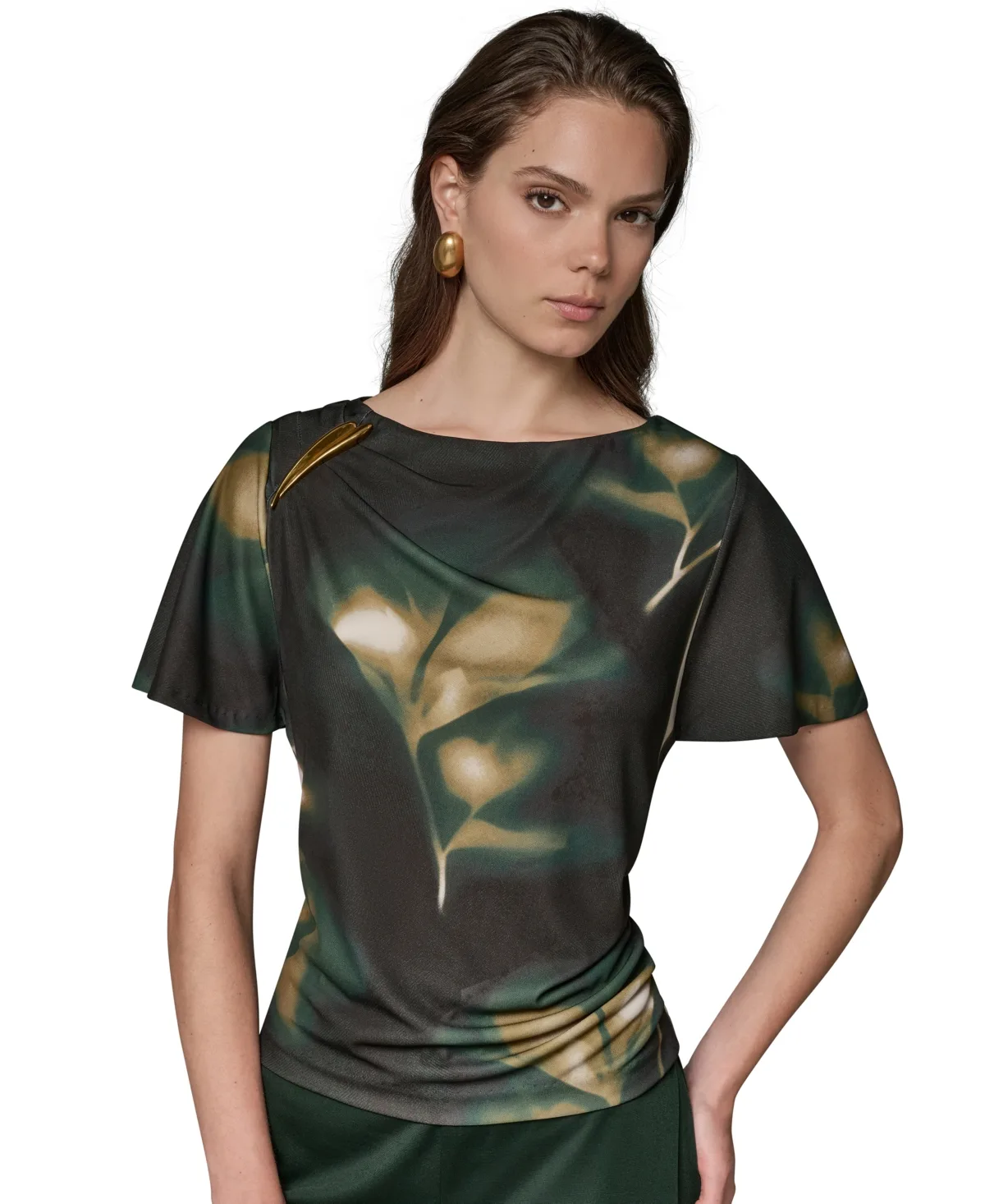 Printed Jersey Boat Neck Top by Donna Karan New York