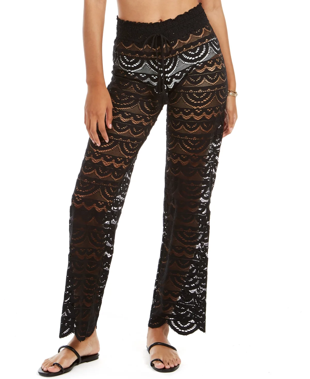Scallop Hem Pants with Tassel Tie by Miken