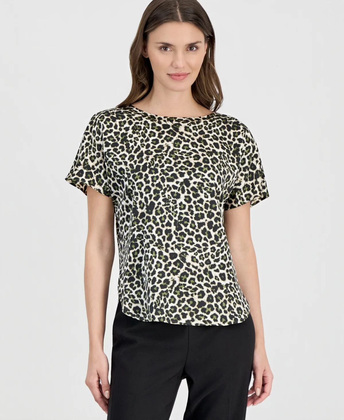 Printed Boat Neck Short-Sleeve Top by Anne Klein