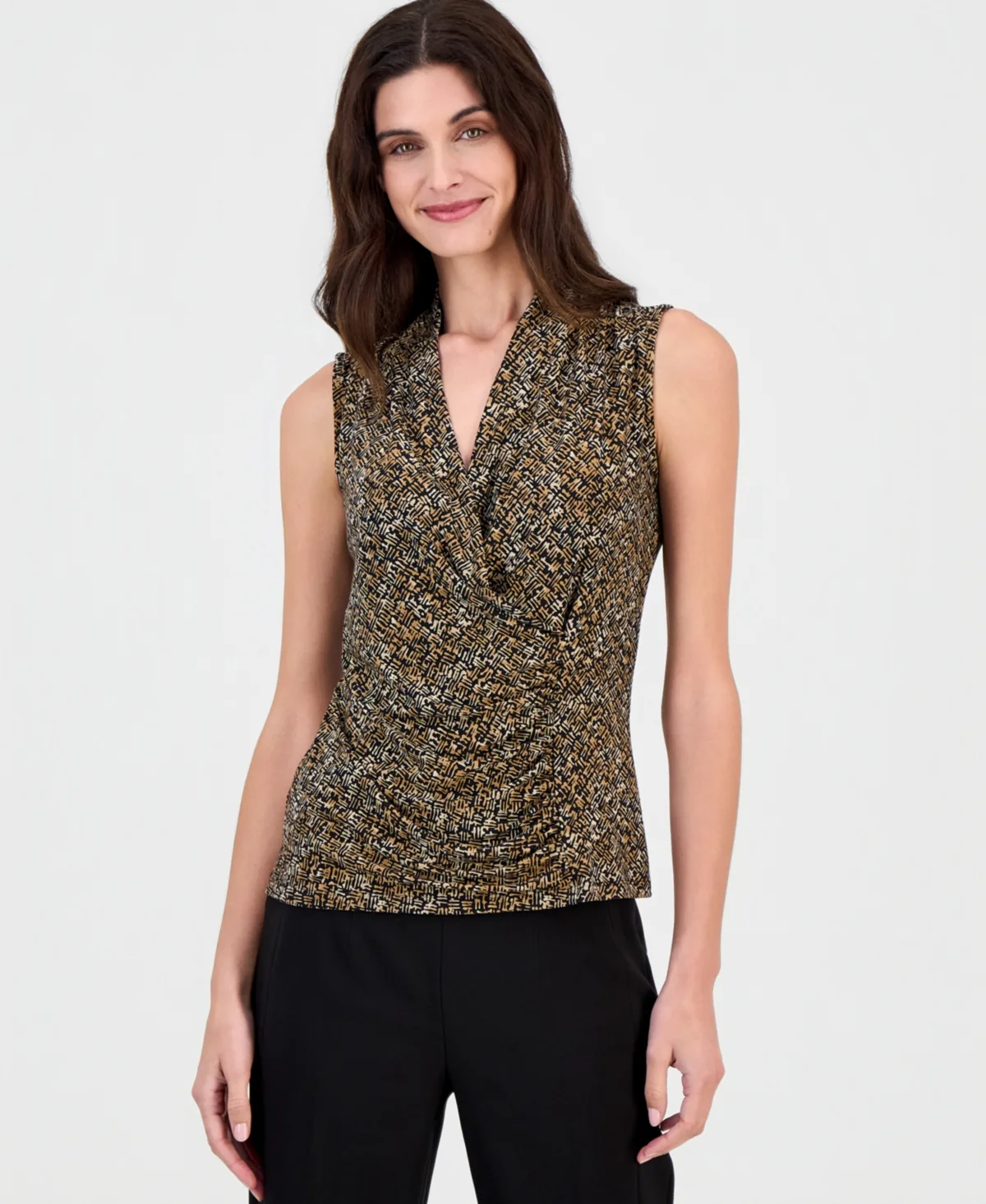 Shirred Surplice Neck Sleeveless Top