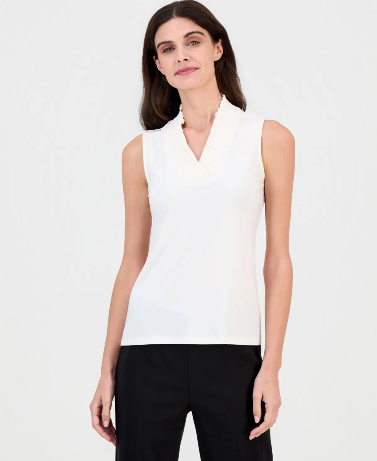 Sleeveless Smocked V-Neck Top