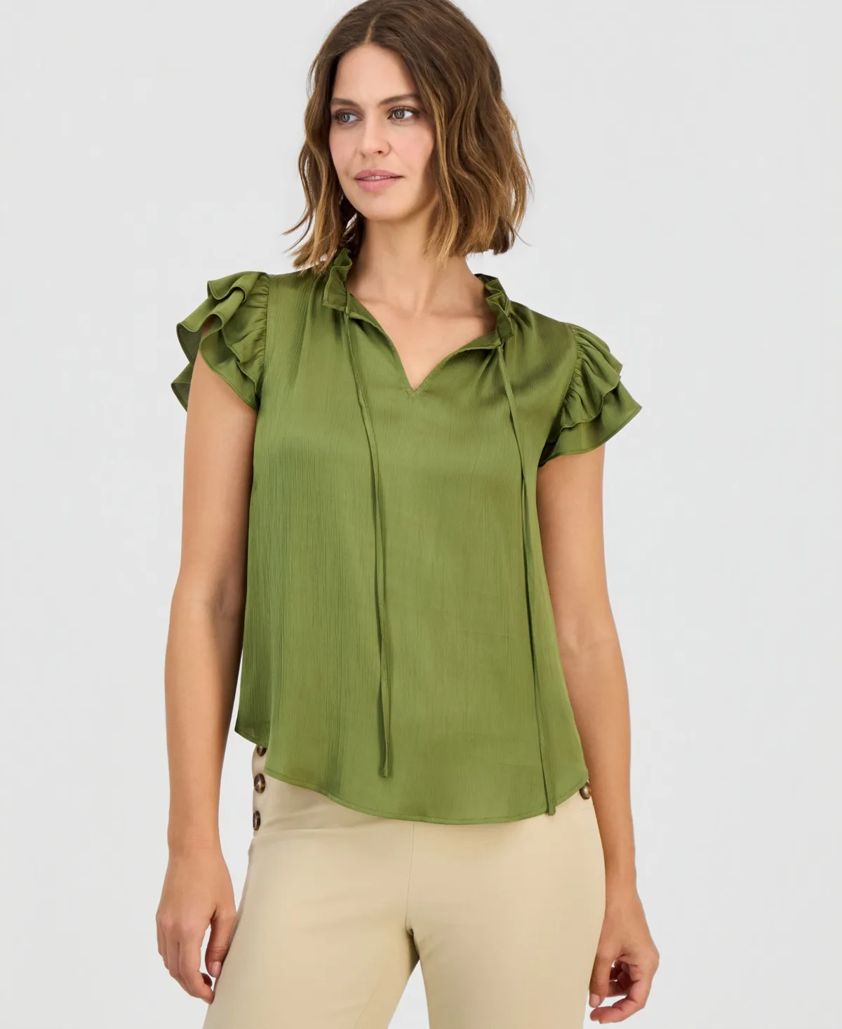 Tie-Neck Ruffle-Sleeve Blouse by Anne Klein