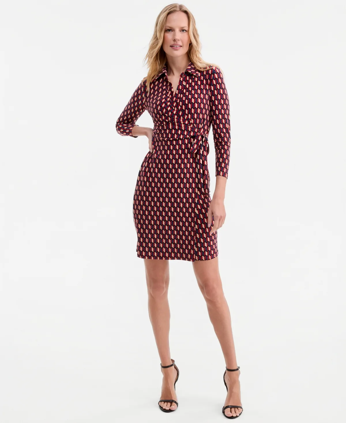 Printed Faux-Wrap Tie-Waist Dress by Anne Klein
