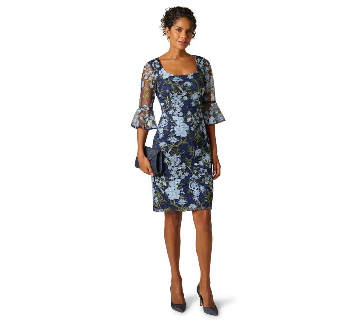 Floral Embroidered Scoop Neck Dress by Adrianna Papell