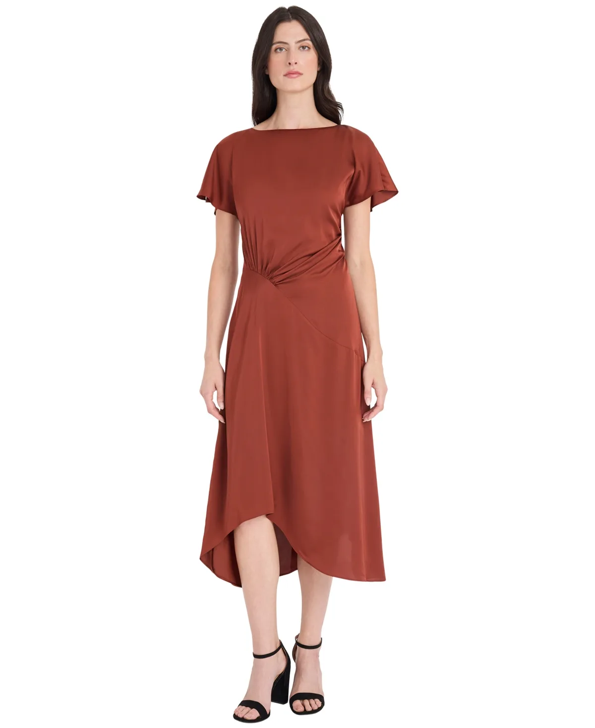 Short-Sleeve Midi Waistband Detail Dress