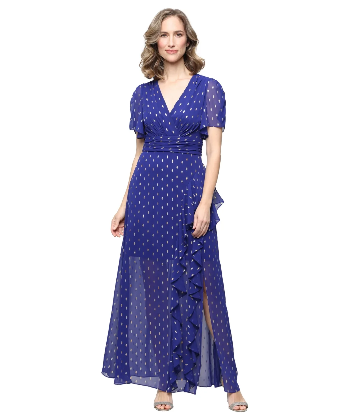 Short-Sleeve V-Neck Long Dress by Sl Fashions