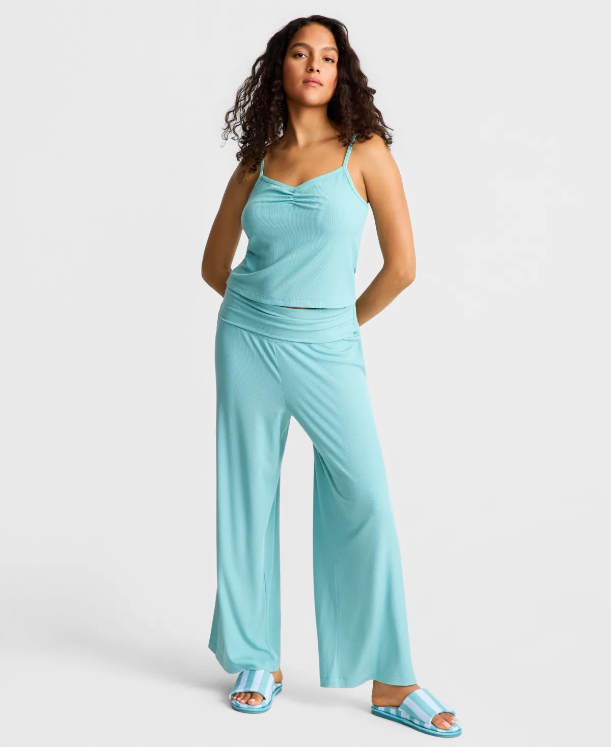 Ribbed Tank & Foldover Pants Pajama Set by State Of Day