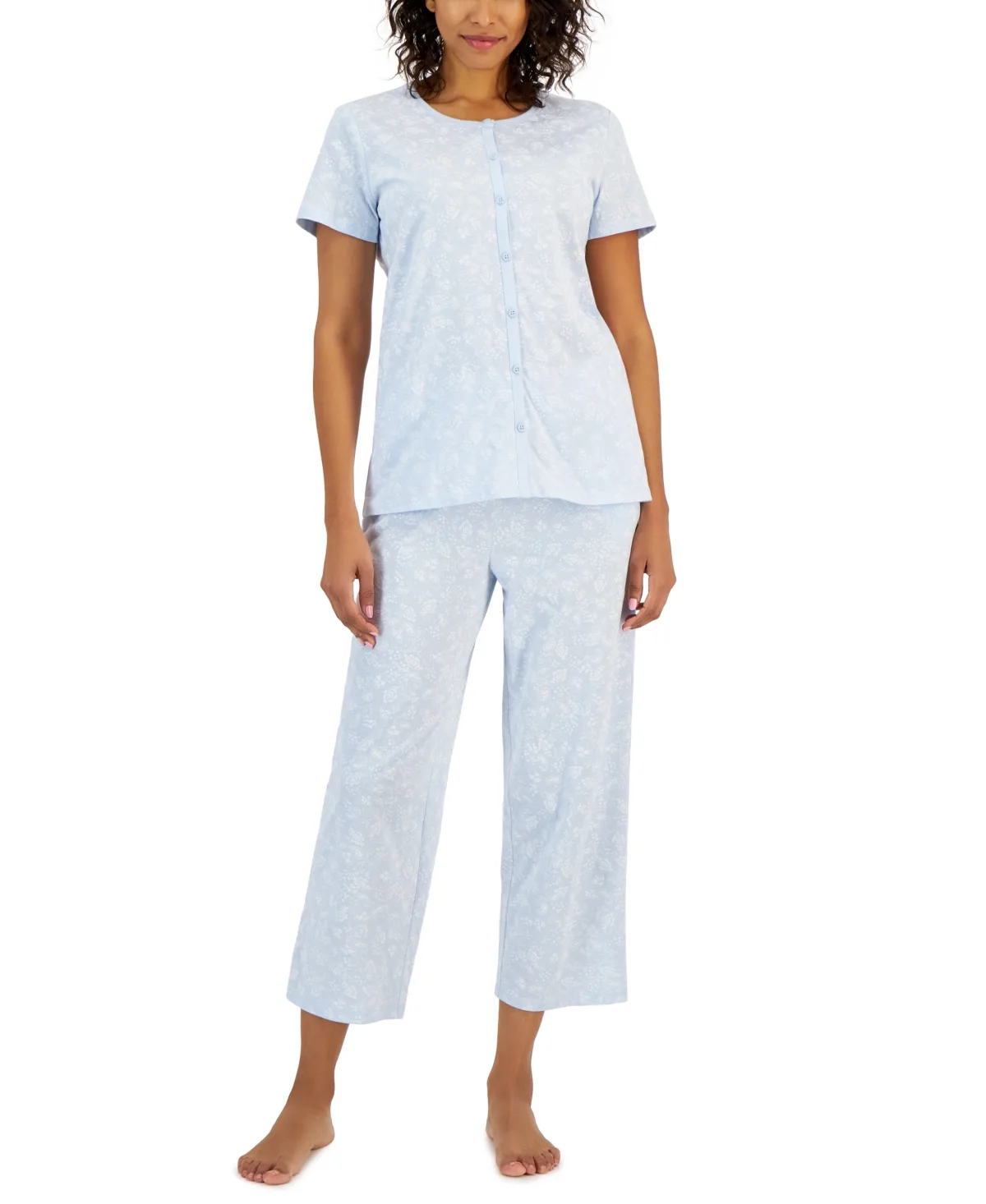 2-Pc. Cotton Printed Cropped Pajamas Set