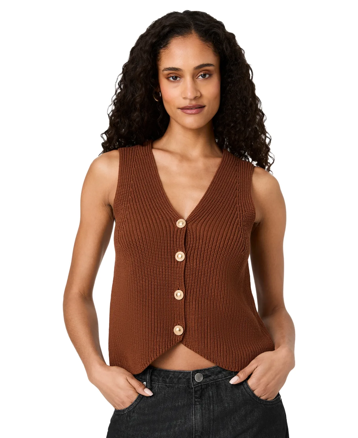 Mozart V-Neck Sleeveless Rib Knit Vest by French Connection