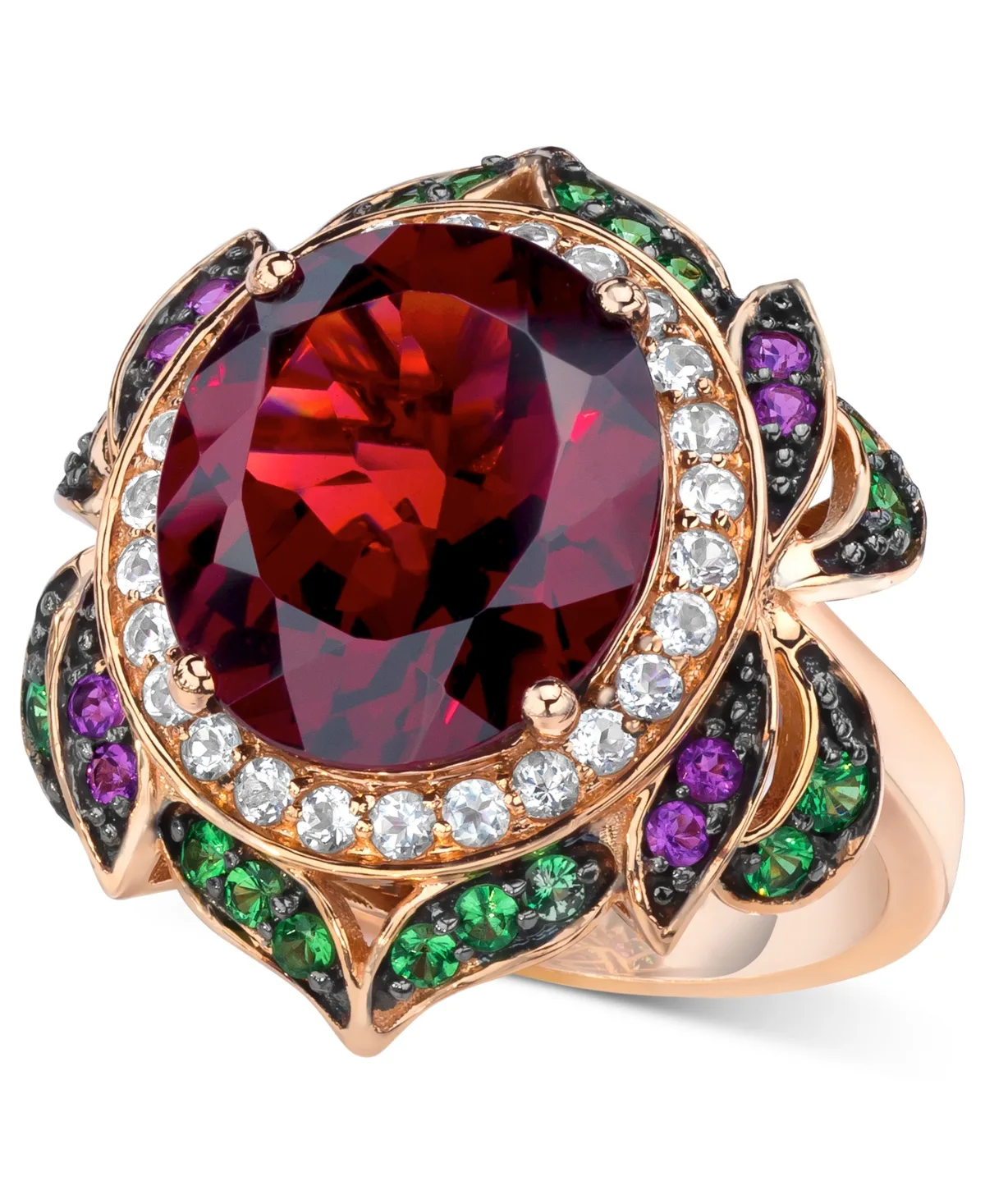 Crazy Collection Garnet (7-5/8 ct. t.w.) and Multi-Stone Round Flower Ring in 14k Rose Gold
