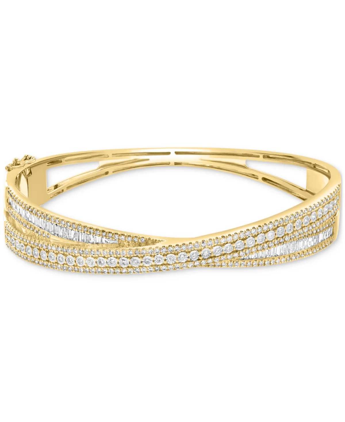 Diamond Round & Baguette Crossover Bangle Bracelet (2-1/6 ct. t.w.) in 14k Yellow Gold by Effy Collection
