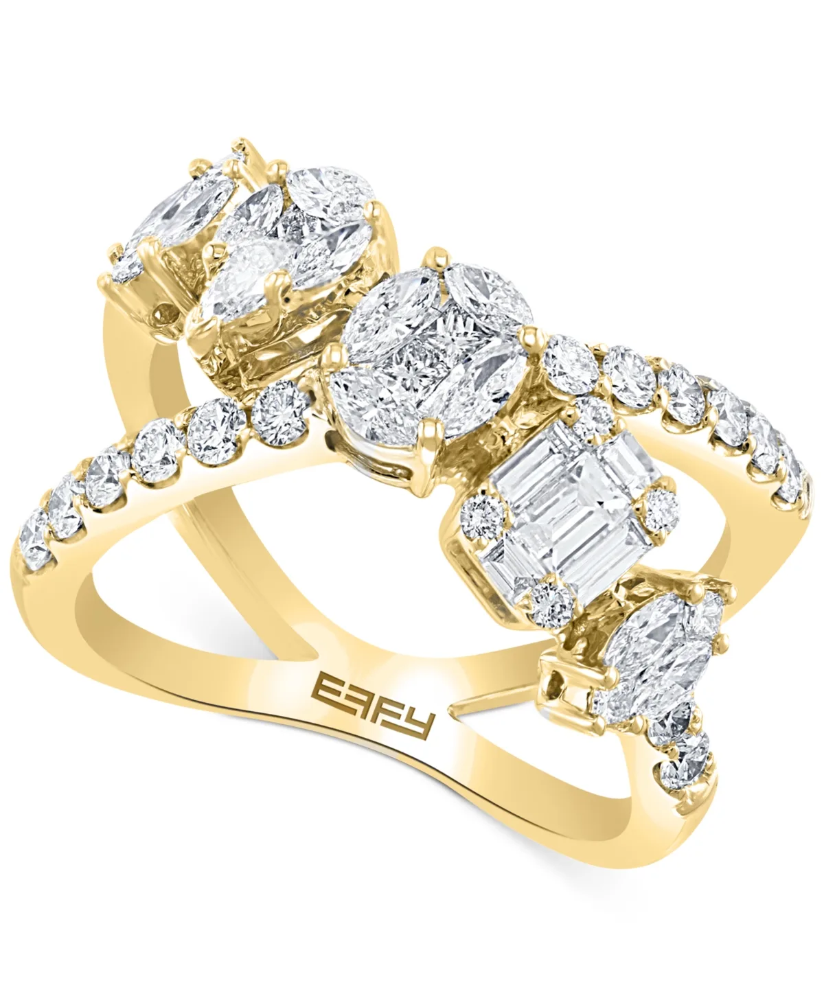 Diamond Multi-Shape Crossover Ring (1-5/8 ct. t.w.) in 18k White Gold or 18k Yellow Gold by Effy Collection