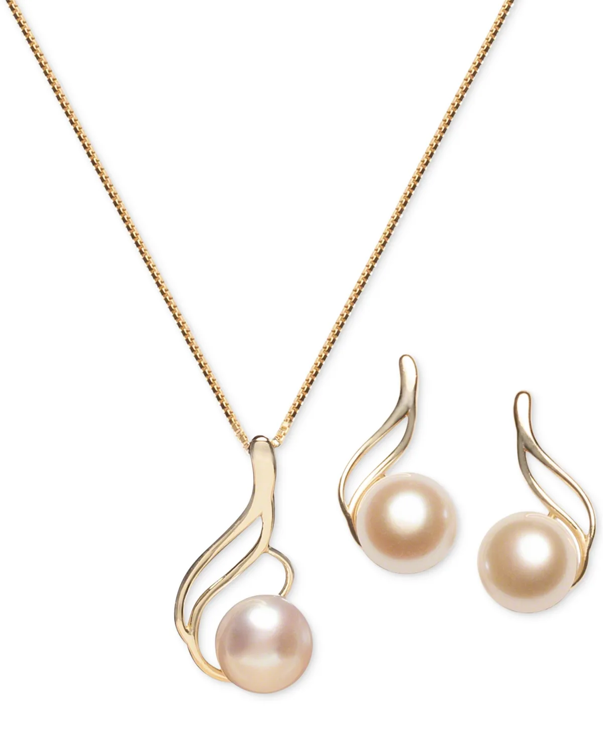 2-Pc. Set Cultured Freshwater Pearl 7mm) Swirl Pendant Necklace & Matching Stud Earrings Set in 18k Gold-Plated Sterling Silver by Macy's