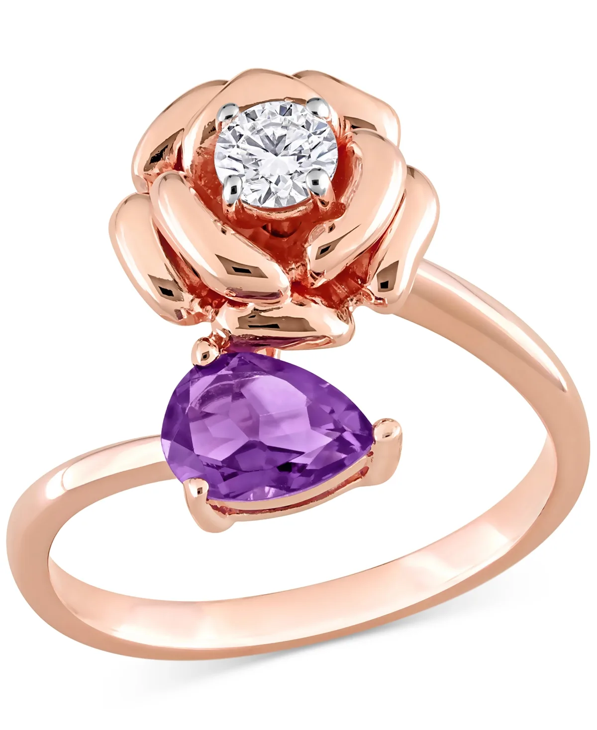 (5/8 ct. t.w.) & White Topaz (1/3 ct. t.w.) Rose Bypass Ring in Rose-Plated Sterling Silver by Macy's
