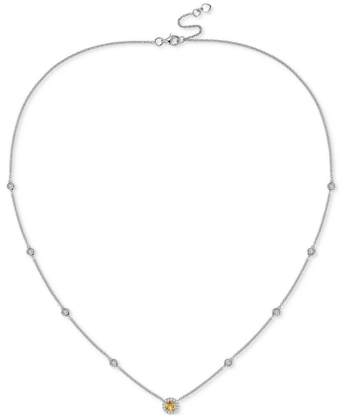 Amethyst (1/5 ct. t.w.) & Diamond (1/10 ct. t.w.) Halo Collar Necklace in Sterling Silver, 17" + 1" Extender by Macy's