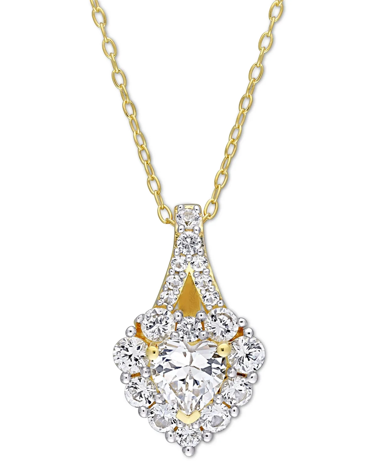 Lab-Grown White Sapphire Heart Halo 18" Pendant Necklace (2-7/8 ct. t.w.) in Yellow-Plated Sterling Silver by Macy's
