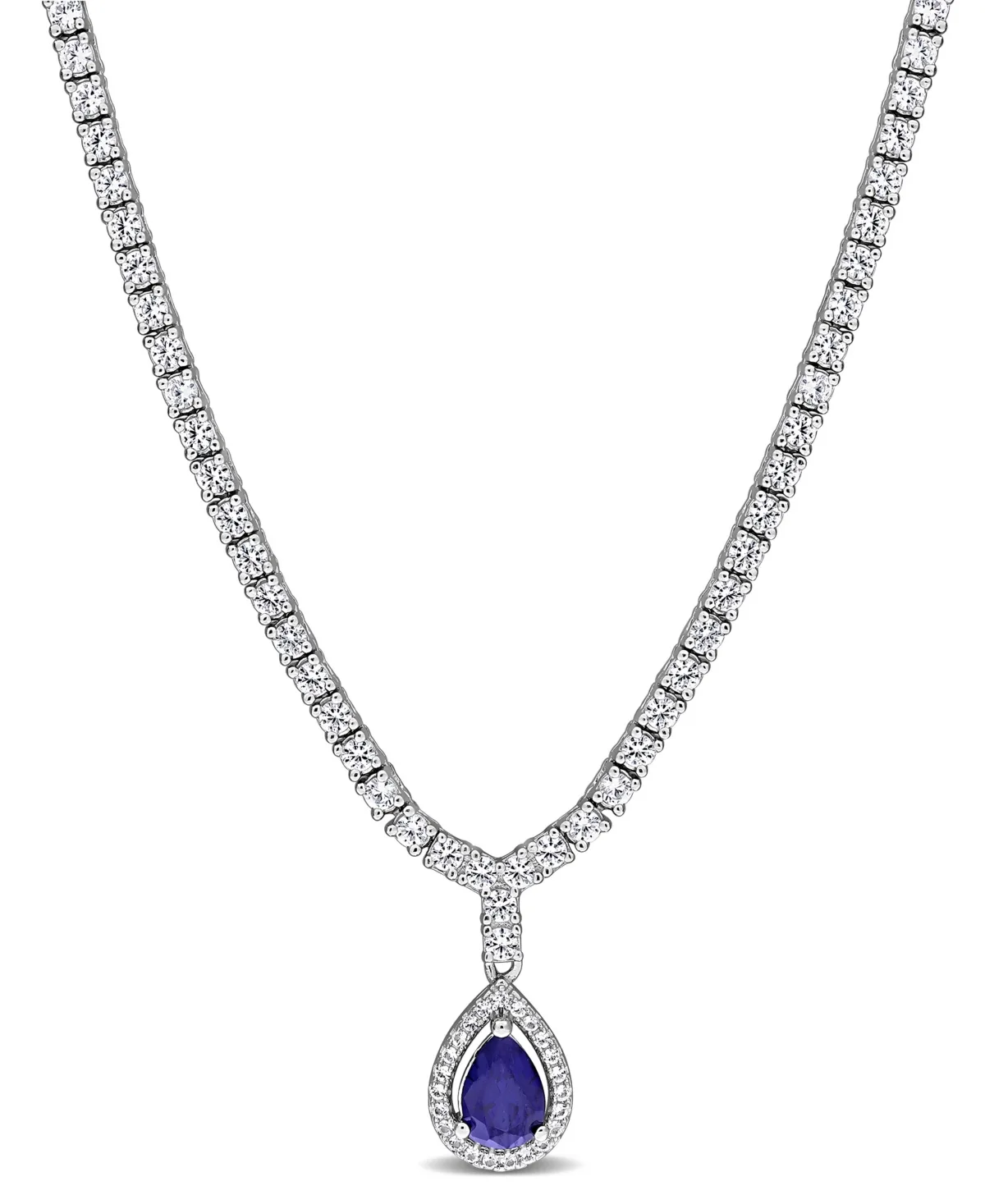 Sapphire (1-1/6 ct. t.w.) and White Sapphire (2-7/8 ct. t.w.) Pendant Necklace in Sterling Silver by Macy's
