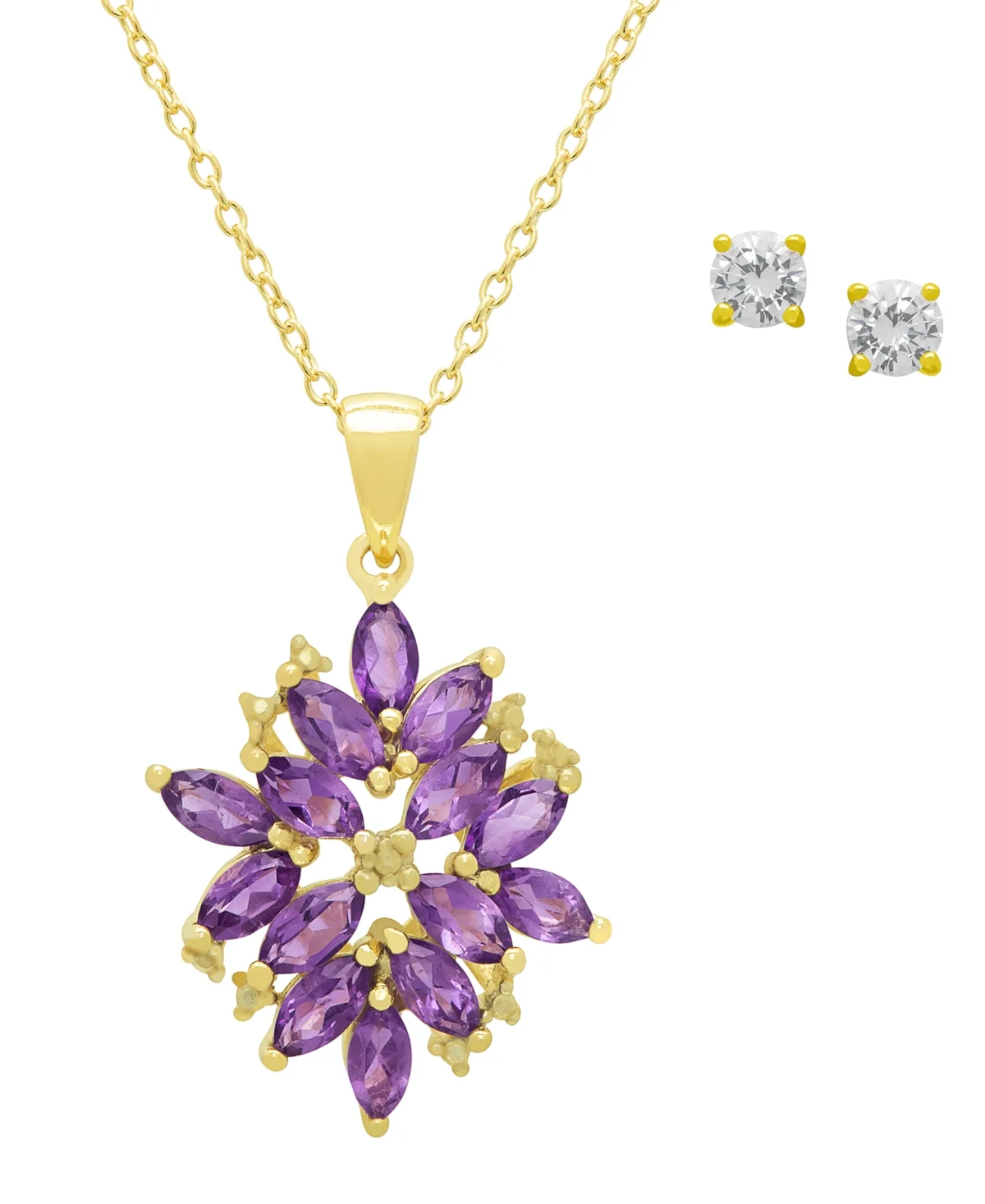2-Pc. Amethyst, White Topaz (3.54 ct. t.w.) & Diamond (0.005 ct. t.w.) Pendant Necklace & Earrings Set in Yellow Gold Plated Sterling Silver by Macy's