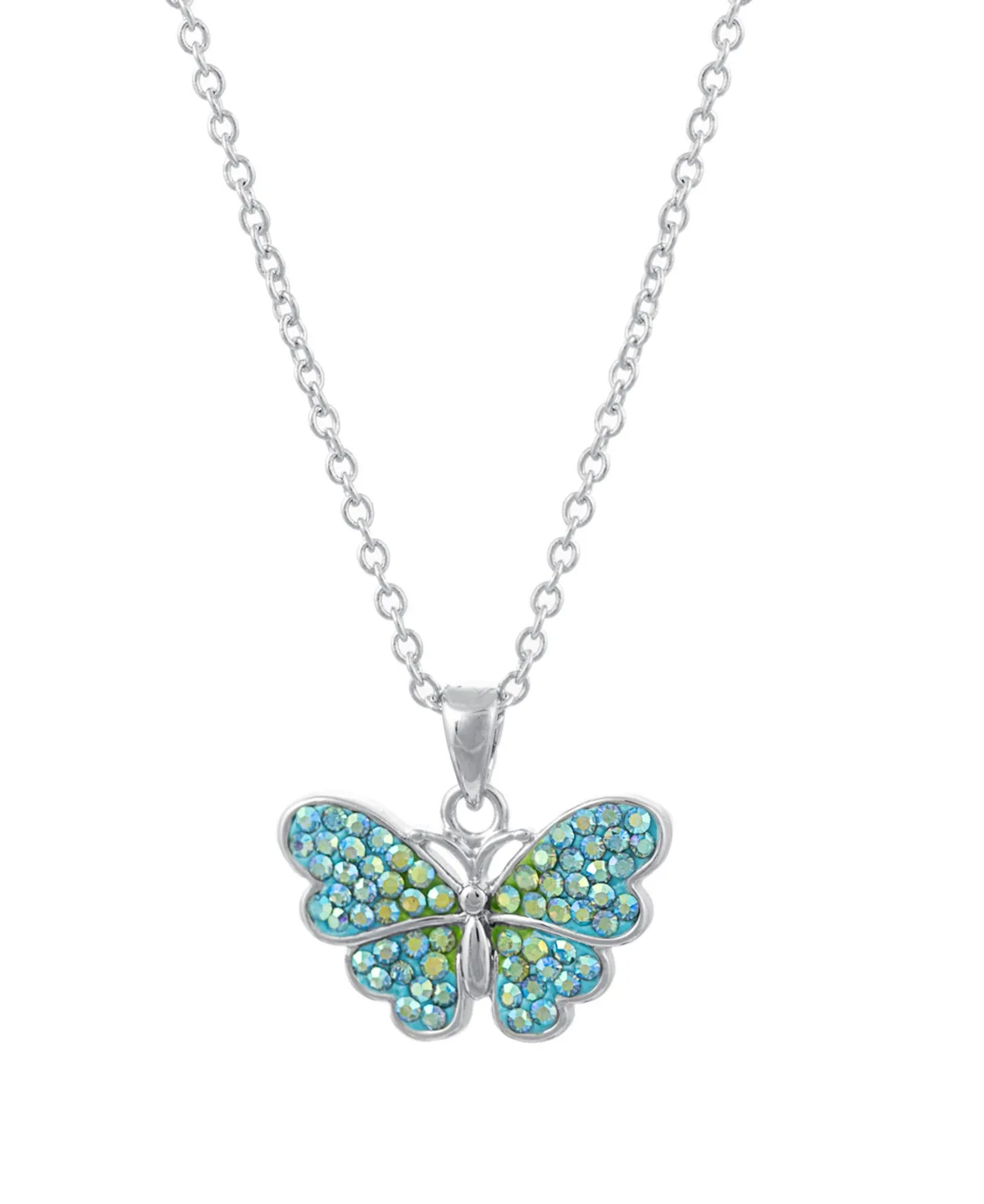 Blue and Green Crystal Butterfly Necklace (59/100 ct. t.w.) in Fine Silver Plated Brass by Macy's