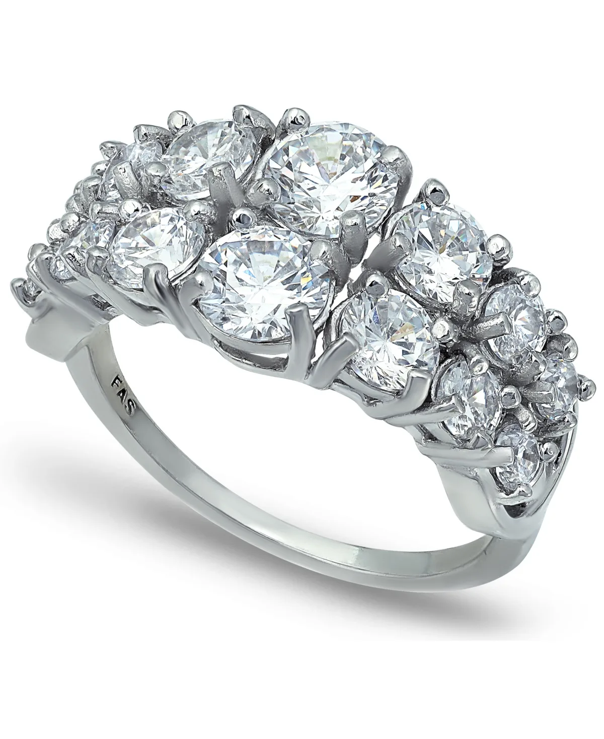 Cubic Zirconia 2 Row Round Prong Set Stones Ring in Silver Plate by Macy's