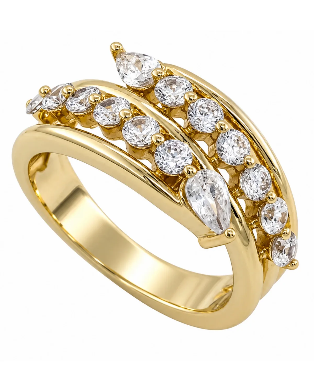 Cubic Zirconia Gold-Tone Plated Graduated Stone Bypass Ring