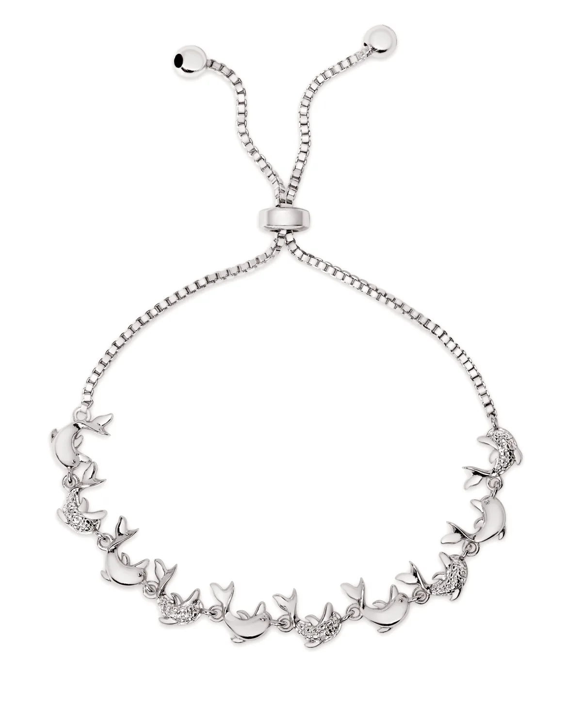 Diamond Accent Dolphin Bolo Adjustable Bracelet in Silver-Plated Brass by Macy's