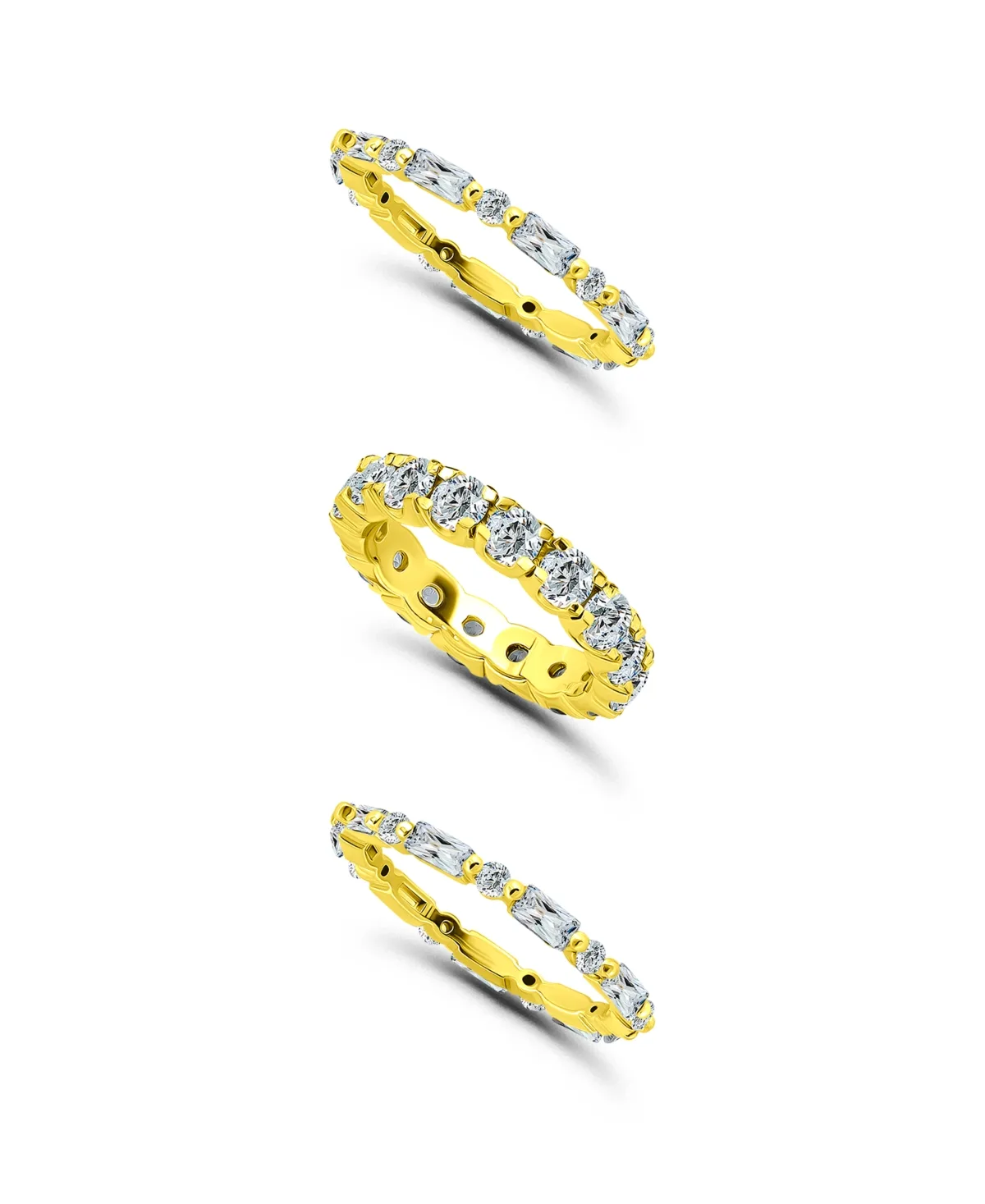 8 1/20 Cttw 3pc Set- 2- 4x2mm Baguette 2mm Round Cubic Zirconia Stones + 1-4mm Round Cut Cubic Zirconia Ring by Macy's