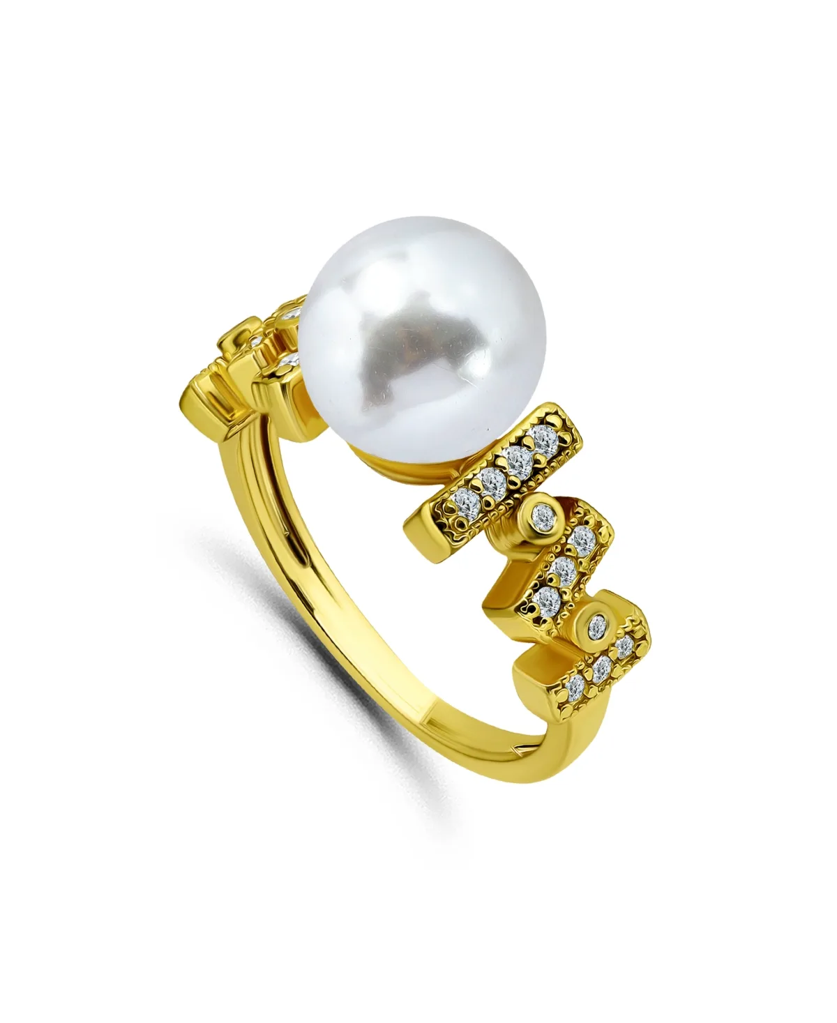 1/4 Cttw Cubic Zirconia 10mm Imitation Pearl Bar Pattern on Sides- Polish Band Ring by Macy's