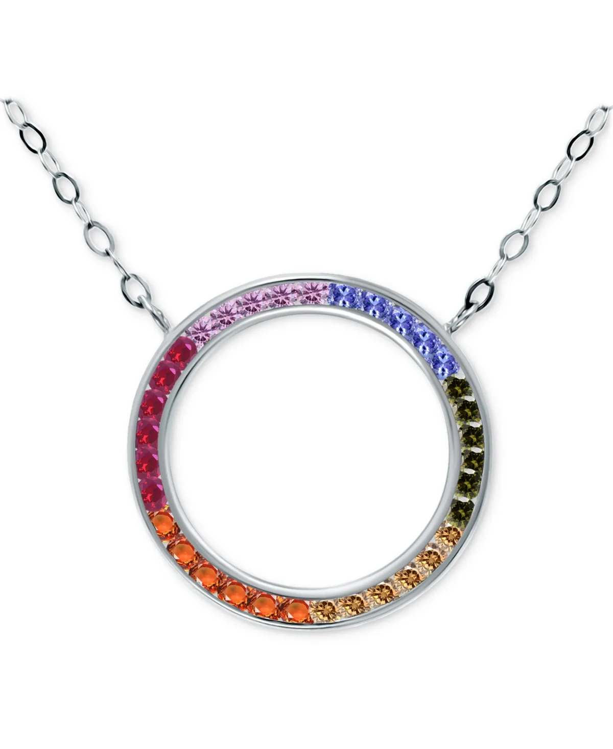 Cubic Zirconia Circle Pendant Necklace in Sterling Silver, 16" + 2" Extender by Giani Bernini