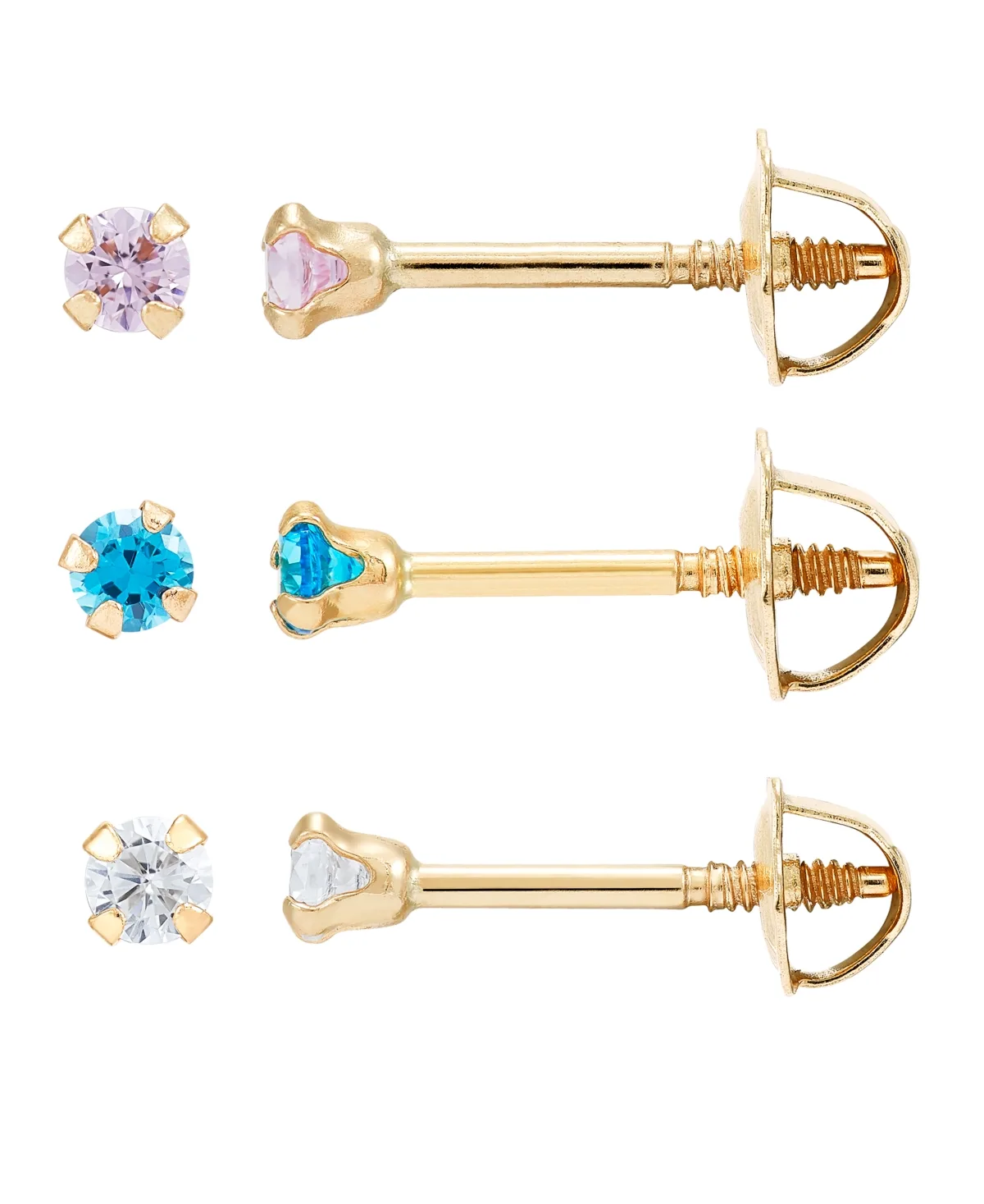 3-Pc. Set Cubic Zirconia Screwback Children's Stud Earrings in 14k Gold by Macy's