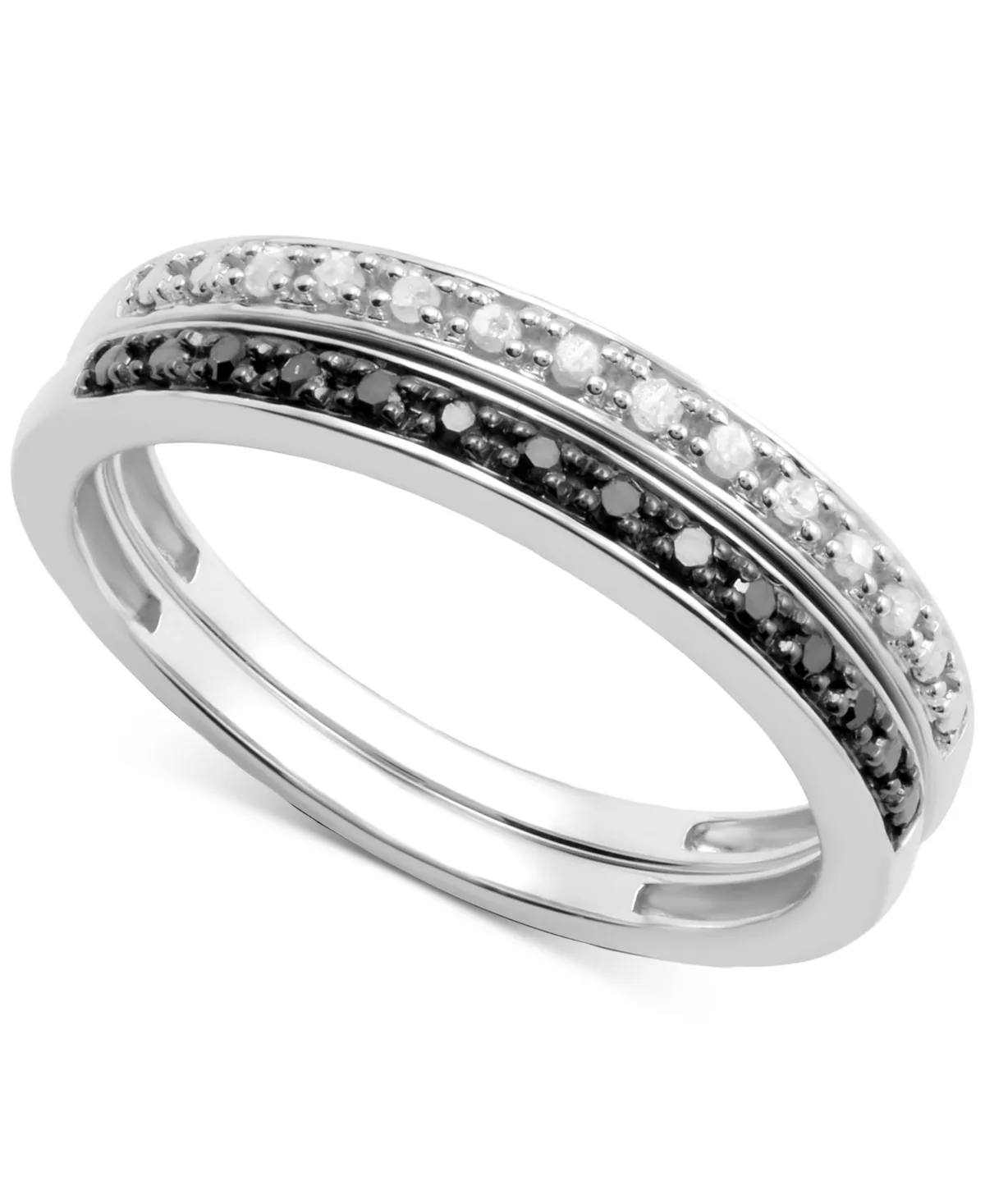 2-Pc Set Black Diamond (1/10 ct. t.w.) & White Diamond (1/10 ct. t.w.) Stack Rings in Sterling Silver by Macy's