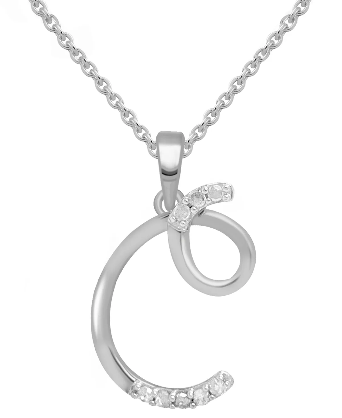 Diamond Fancy Initial 18" Pendant Necklace (1/10 ct. t.w.) in Sterling Silver by Macy's