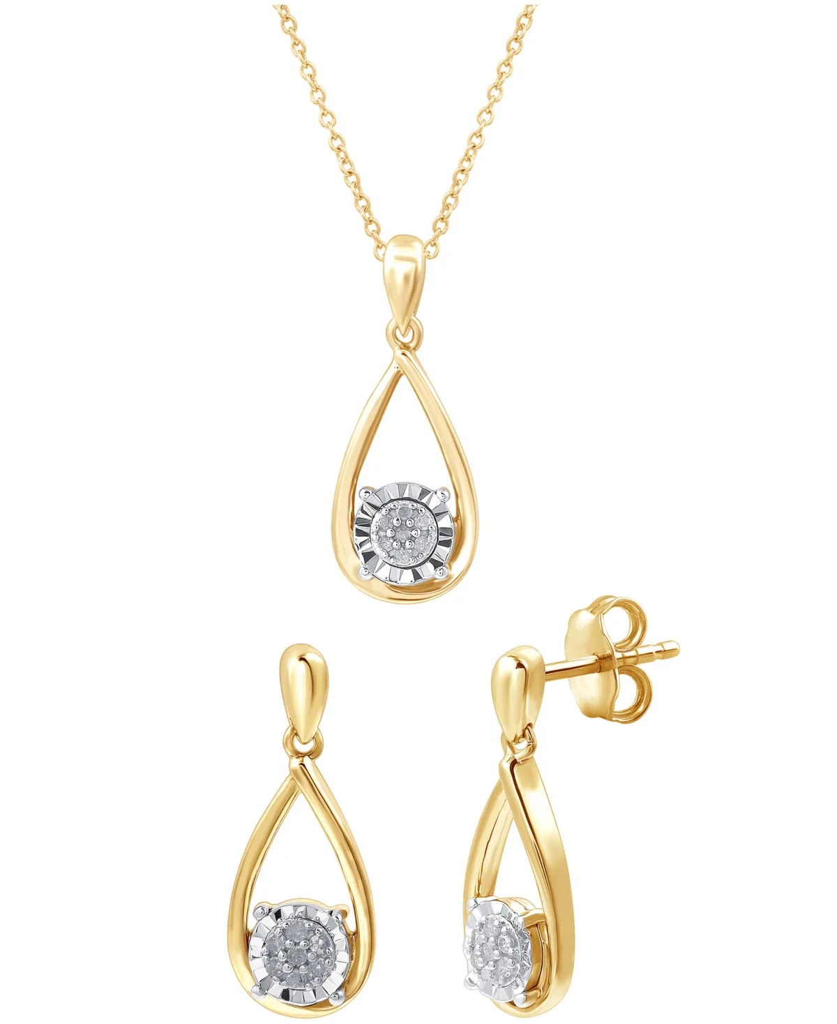 2-Pc. Set Diamond Teardrop Pendant Necklace & Matching Stud Earrings (1/6 ct. t.w.) in Sterling Silver or 14k Gold-Plated Sterling Silver by Macy's