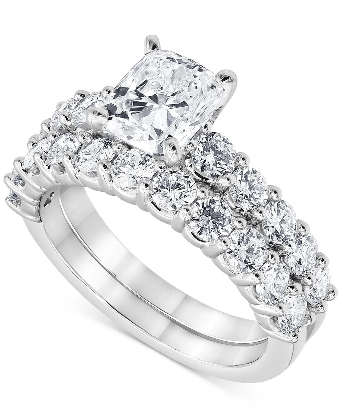 Certified Lab Grown Diamond Cushion Bridal Set (3-3/8 ct. t.w.) in 14k Gold by Badgley Mischka