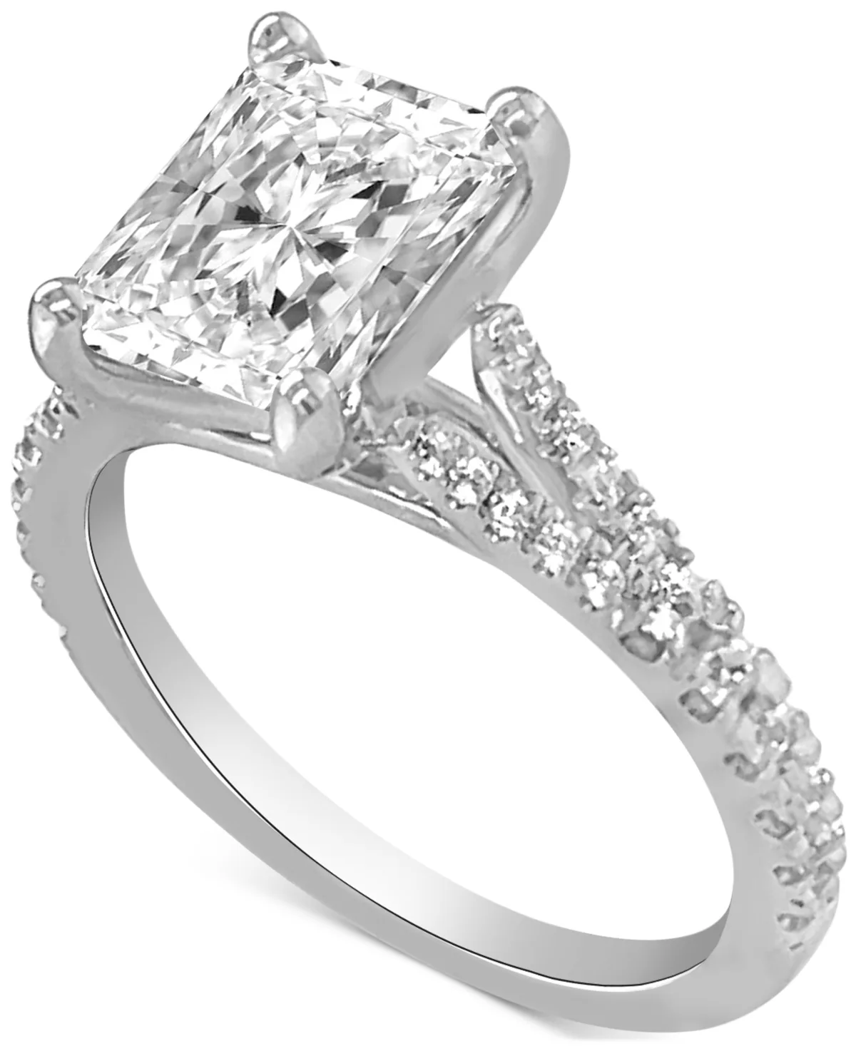 Certified Lab Grown Diamond Emerald-Cut Center Split Shank Engagement Ring (3-3/8 ct. t.w.) in 14k Gold by Badgley Mischka