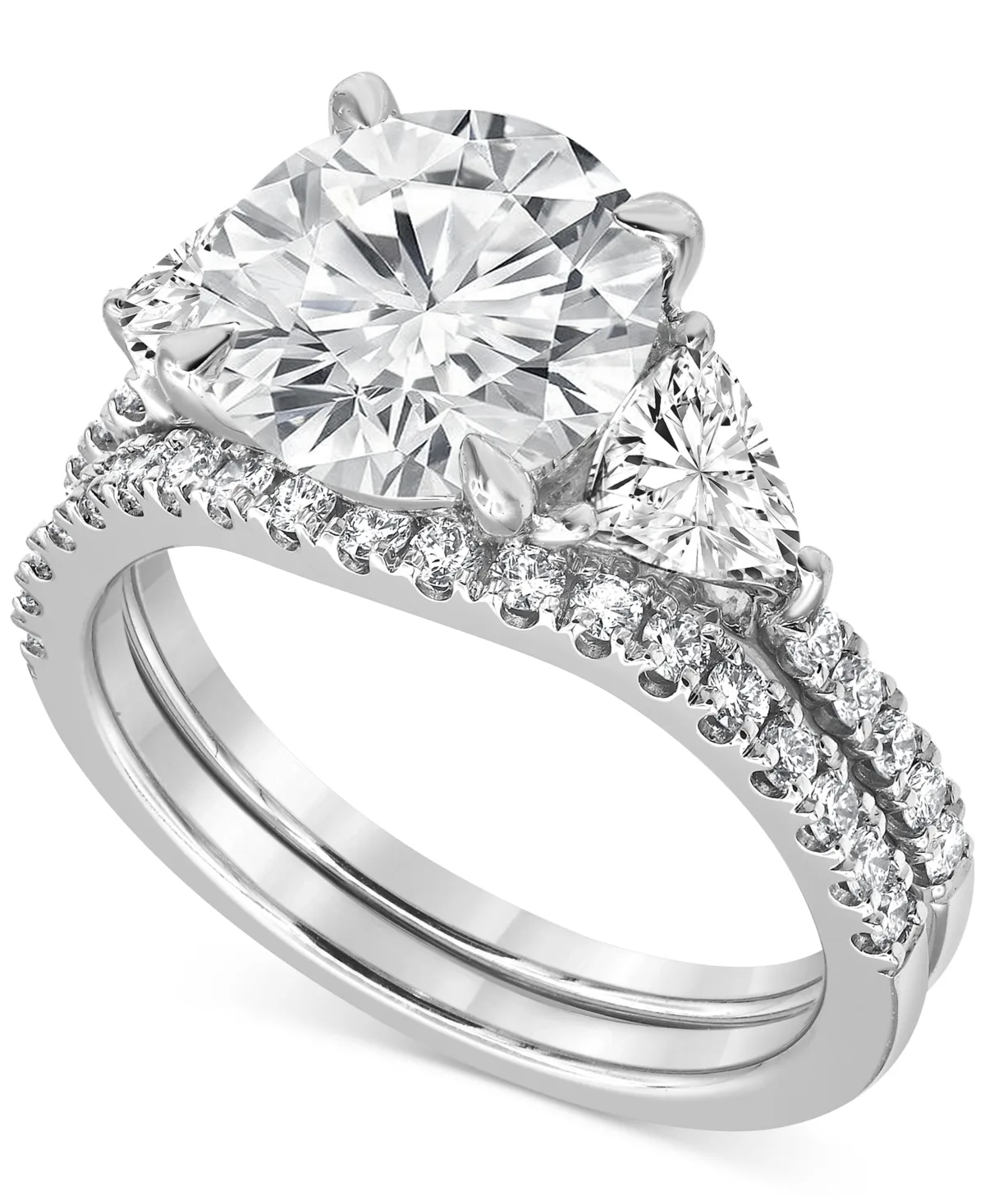 Certified Lab Grown Diamond Round Three Stone Bridal Set (4-1/4 ct. t.w.) in 14k Gold by Badgley Mischka