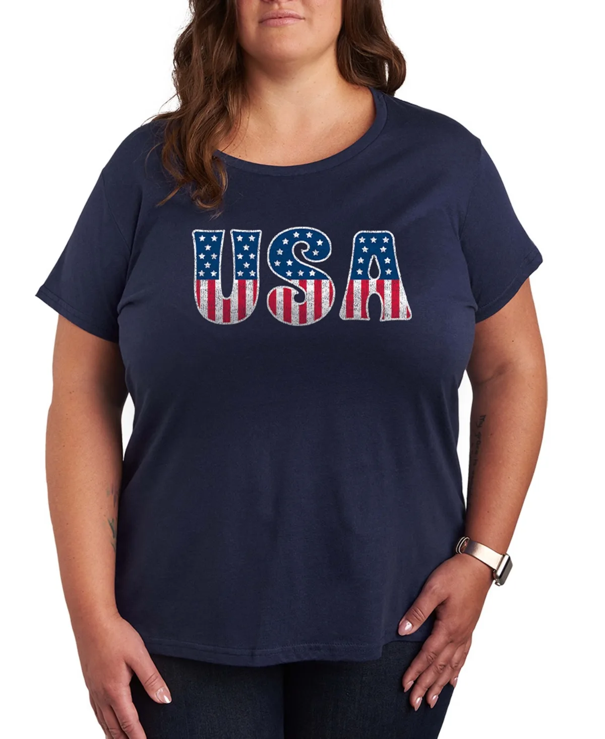 Instant Message Usa Flag Fill Graphic Crewneck T-Shirt by Hybrid Apparel
