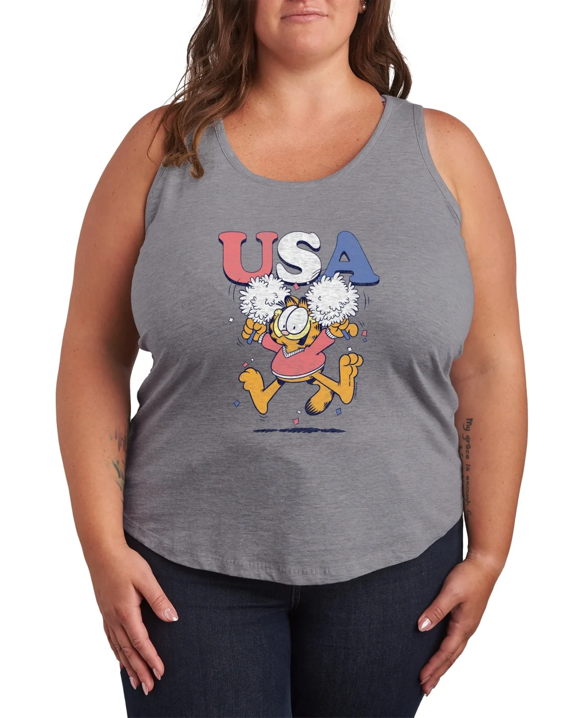 Garfield Usa Cheer Graphic Crewneck Tank Top by Hybrid Apparel