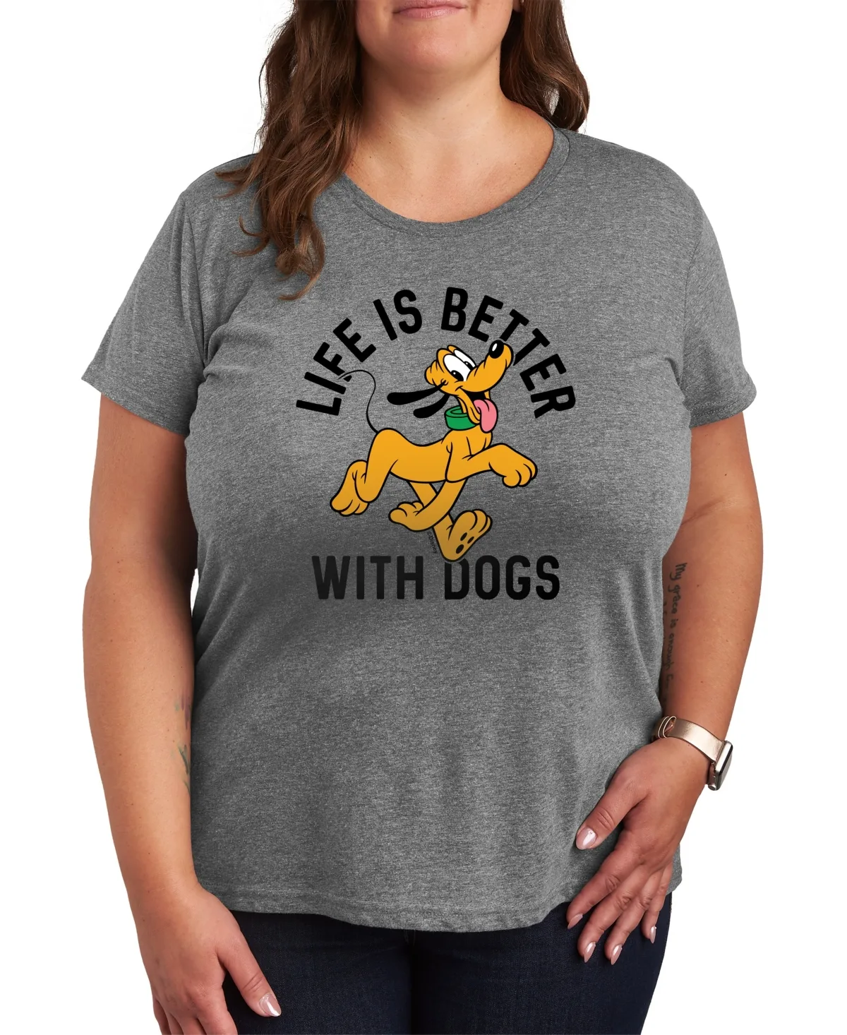 Disney Life Is Better with Dogs Pluto Graphic Crew Neck T-Shirt by Hybrid Apparel