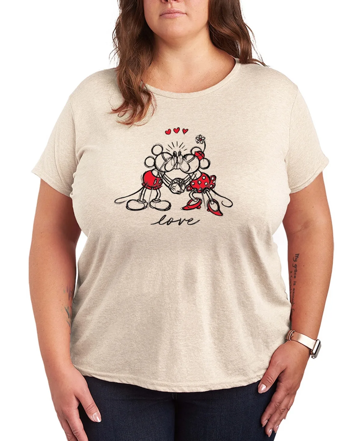 Mickey Minnie Love Sketch Short Sleeve Graphic T-Shirt by Hybrid Apparel