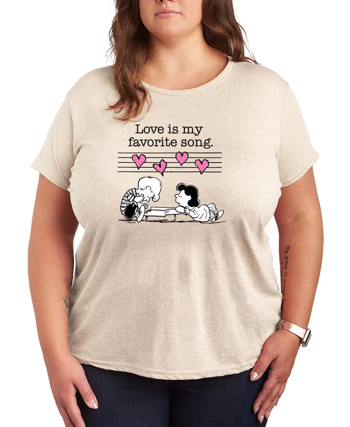 Peanuts Lucy and Schroeder Love Song Short Sleeve Graphic T-Shirt by Hybrid Apparel