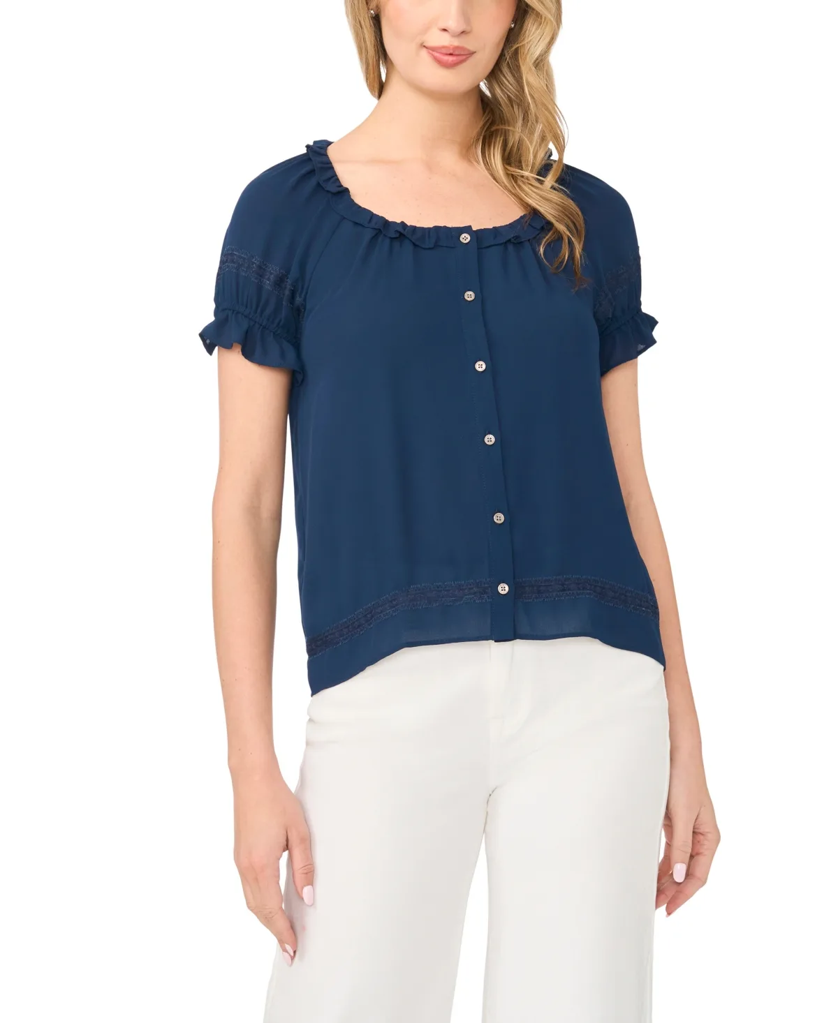 Scoop Neck Short-Sleeve Blouse by Cece