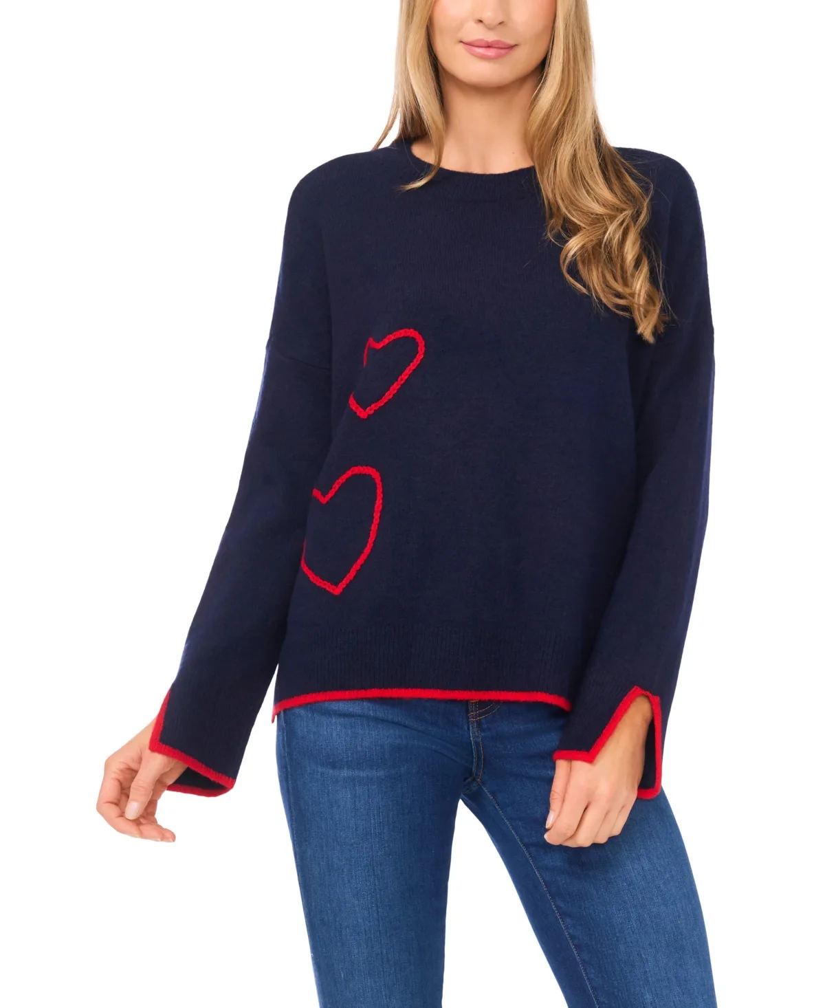 Crewneck Heart Embroidered Sweater by Cece