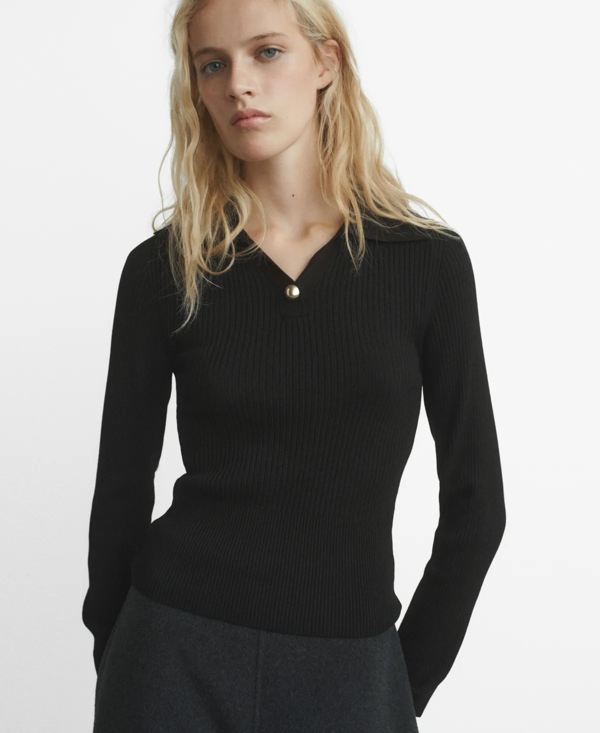 Jewel Button Ribbed Sweater by Mango