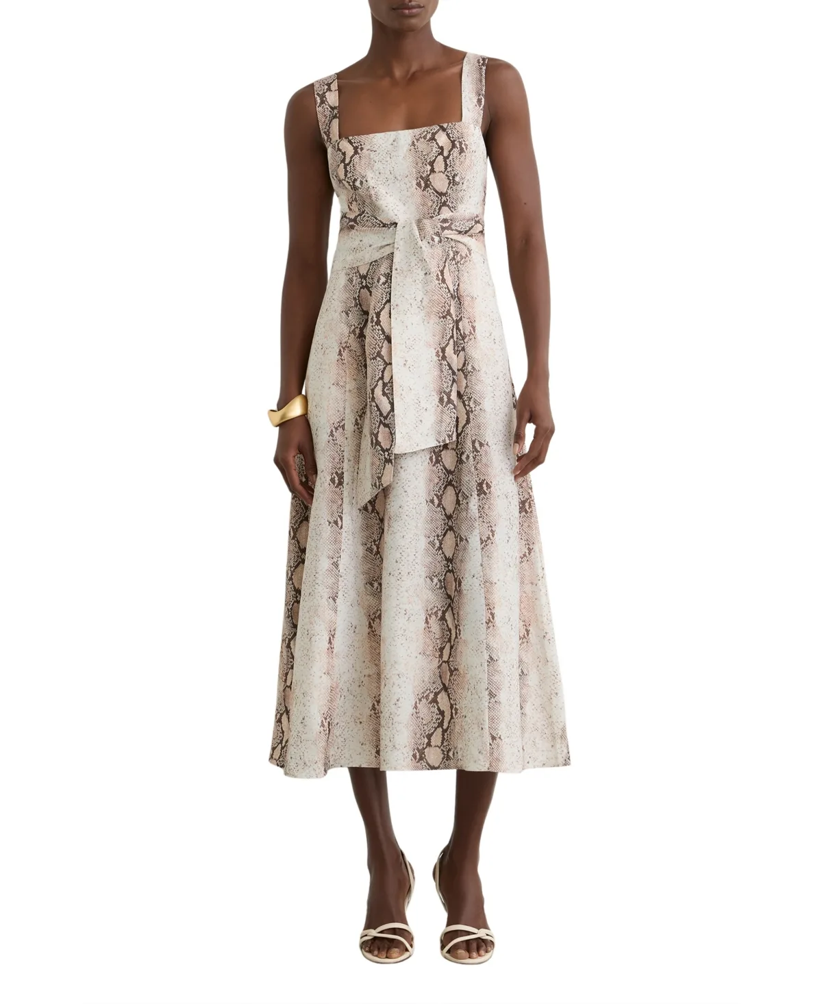 Linen-Blend Snake-Print Midi Dress by Reiss