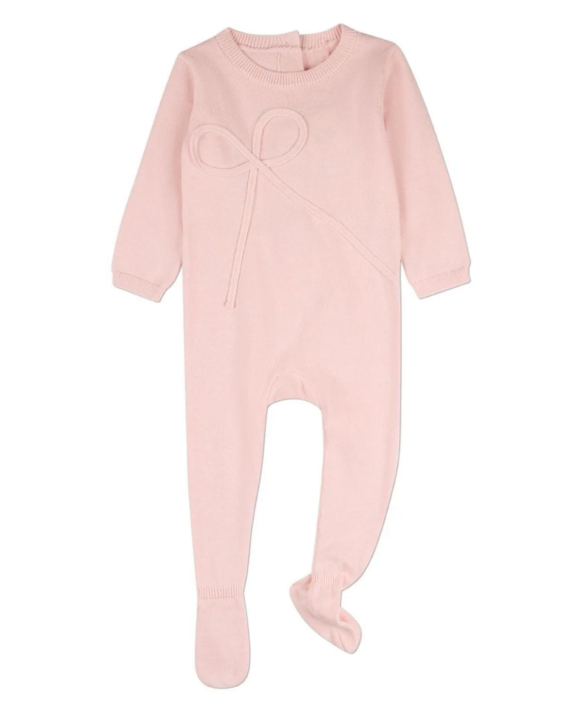 100% Cotton Mini-Ribbed Knit Footie with Tonal Knit Bow by Memoi