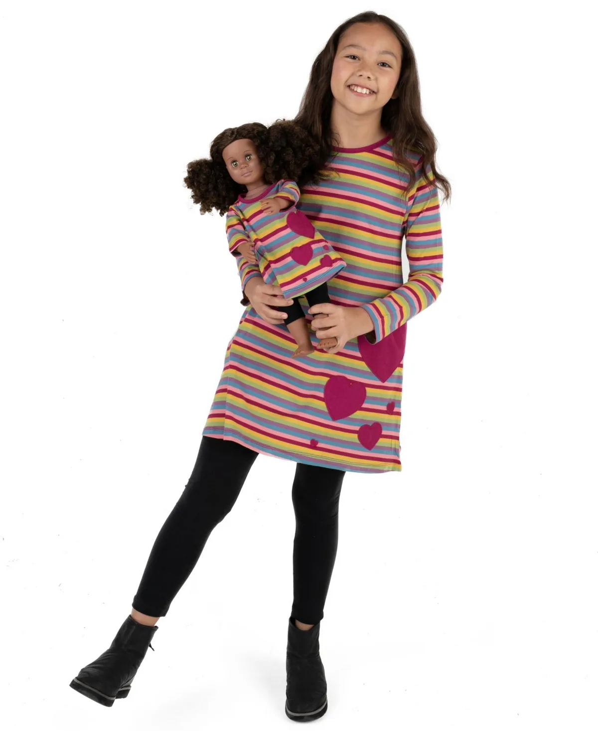 Matching Doll Long Sleeve Cotton Crew Neck A-Line Dress by Leveret