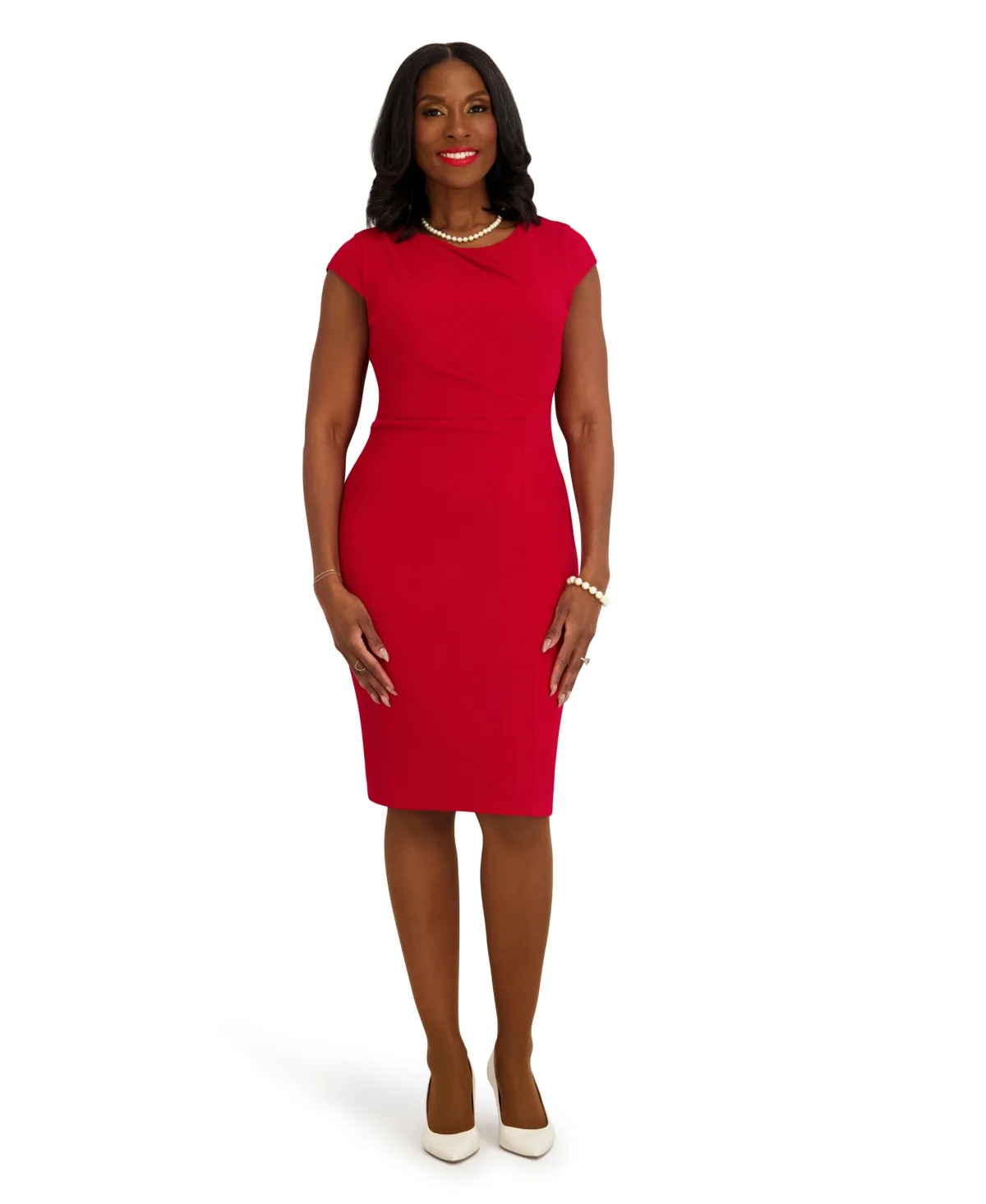 Cap-Sleeve Crewneck Dress by Kasper