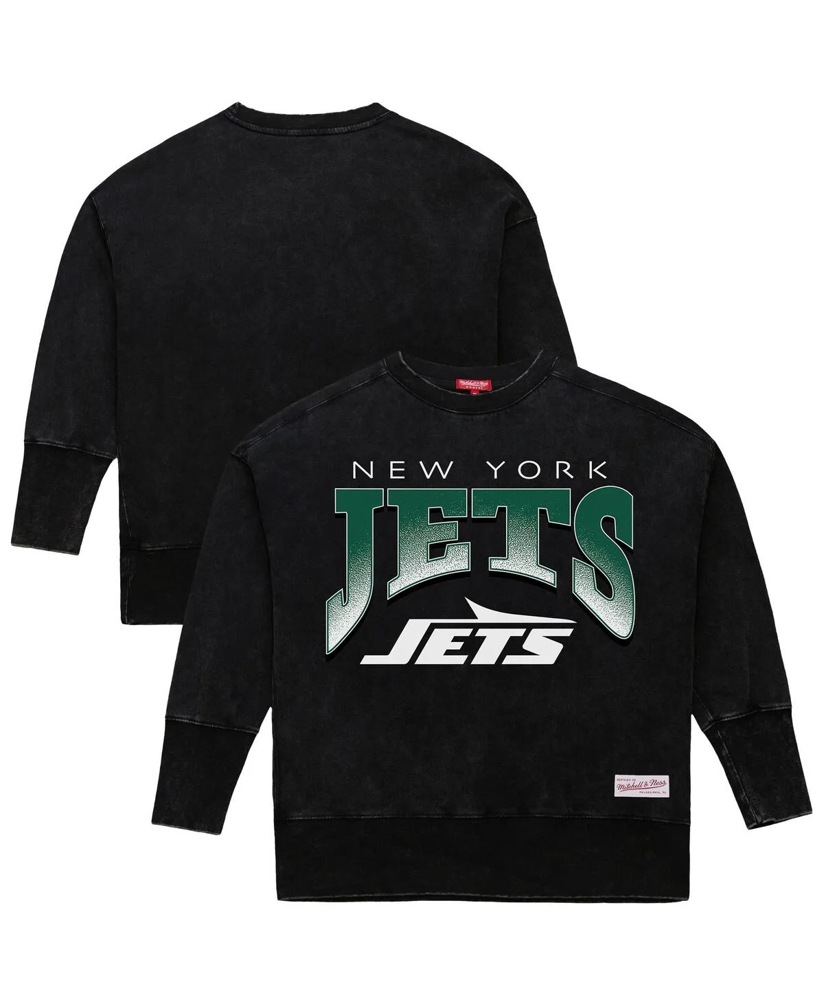 New York Jets Delineate Mineral Wash Crewneck Sweatshirt by Mitchell & Ness