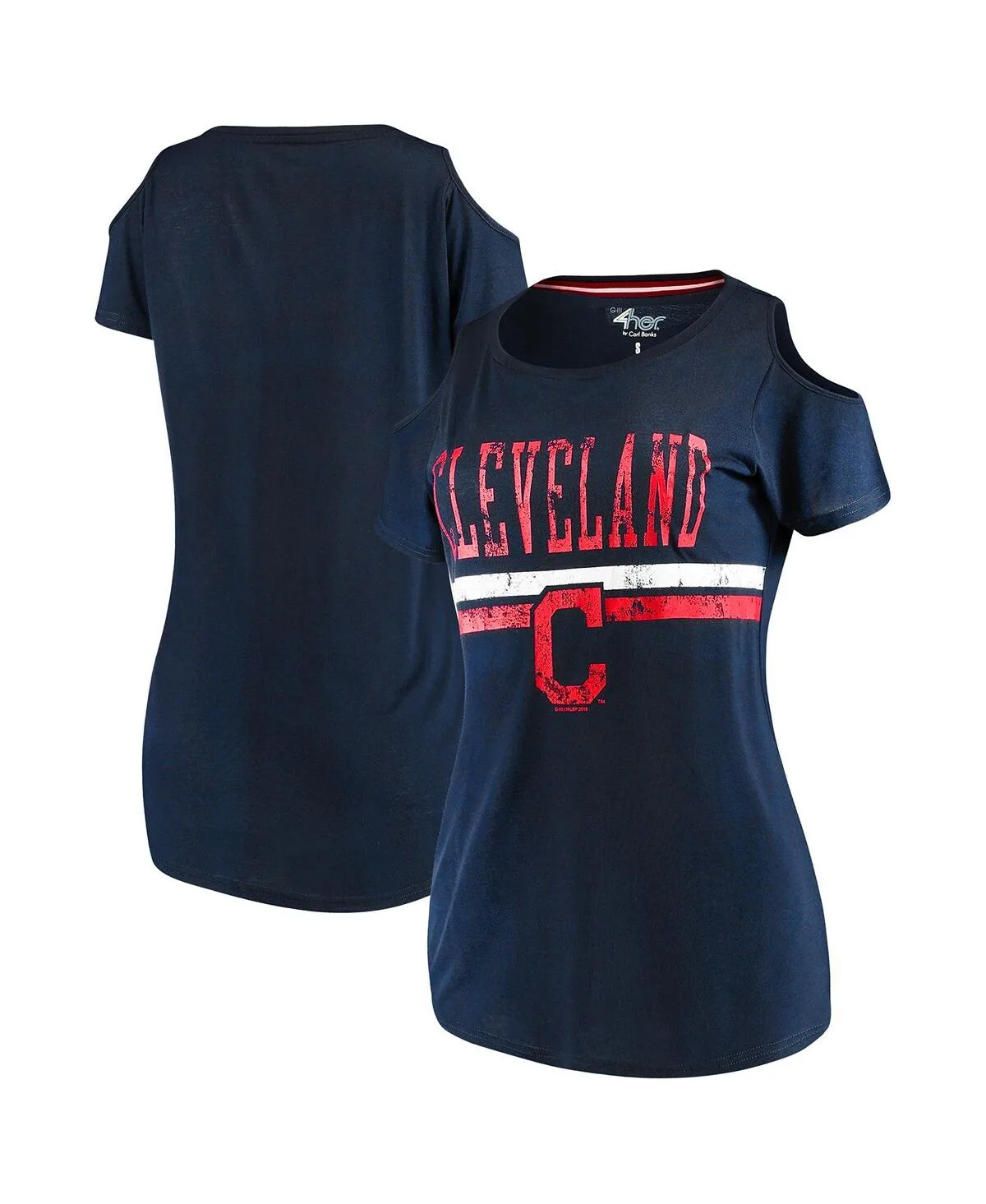 Cleveland Indians Clear the Bases Cold Shoulder Scoop Neck T-Shirt by G-iii 4her By Carl Banks